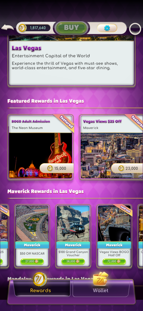 Example of myVEGAS Rewards Page